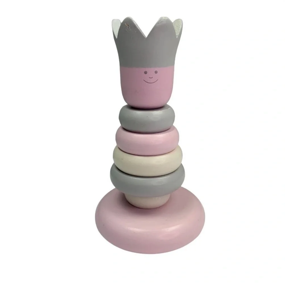 Pottery Barn Kids Wood Stacker Wooden Stacking Rings Baby Toy Pink
